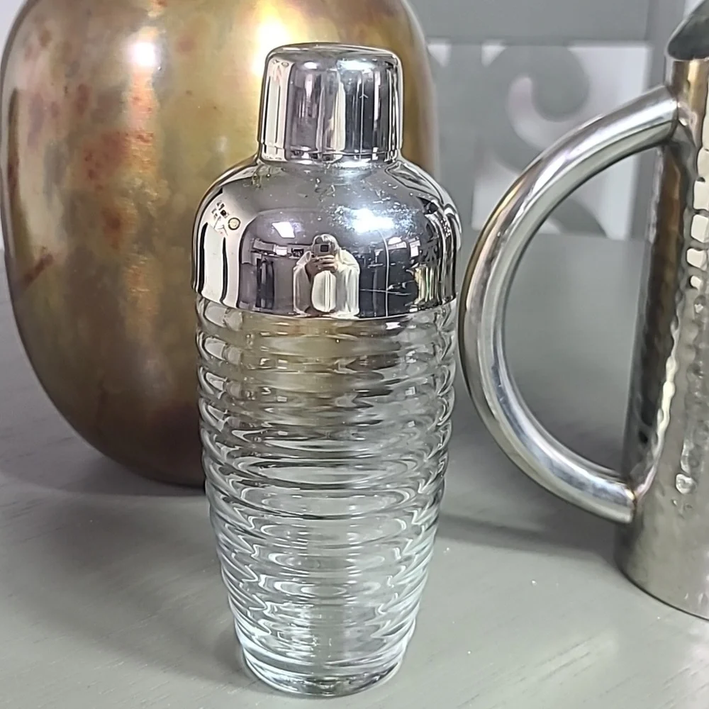 Max Studio Home hammered metal pitcher With Vintage Bar Set And Glass Shaker